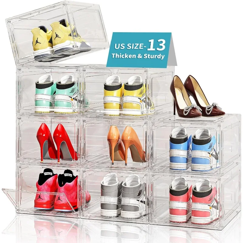 

Thicken Sturdy Shoe Storage Boxes Stackable Shoe Organizer for Closet, 9Pack Drop Front Shoe Box with Magnetic,