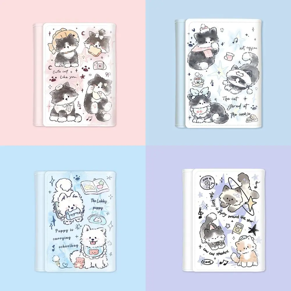 Porte-monnaie en cuir PU pour filles, style Mini INS, porte-cartes de crédit à 3 plis, portefeuilles de cartes chaton mignon, cadeau pour étudiants