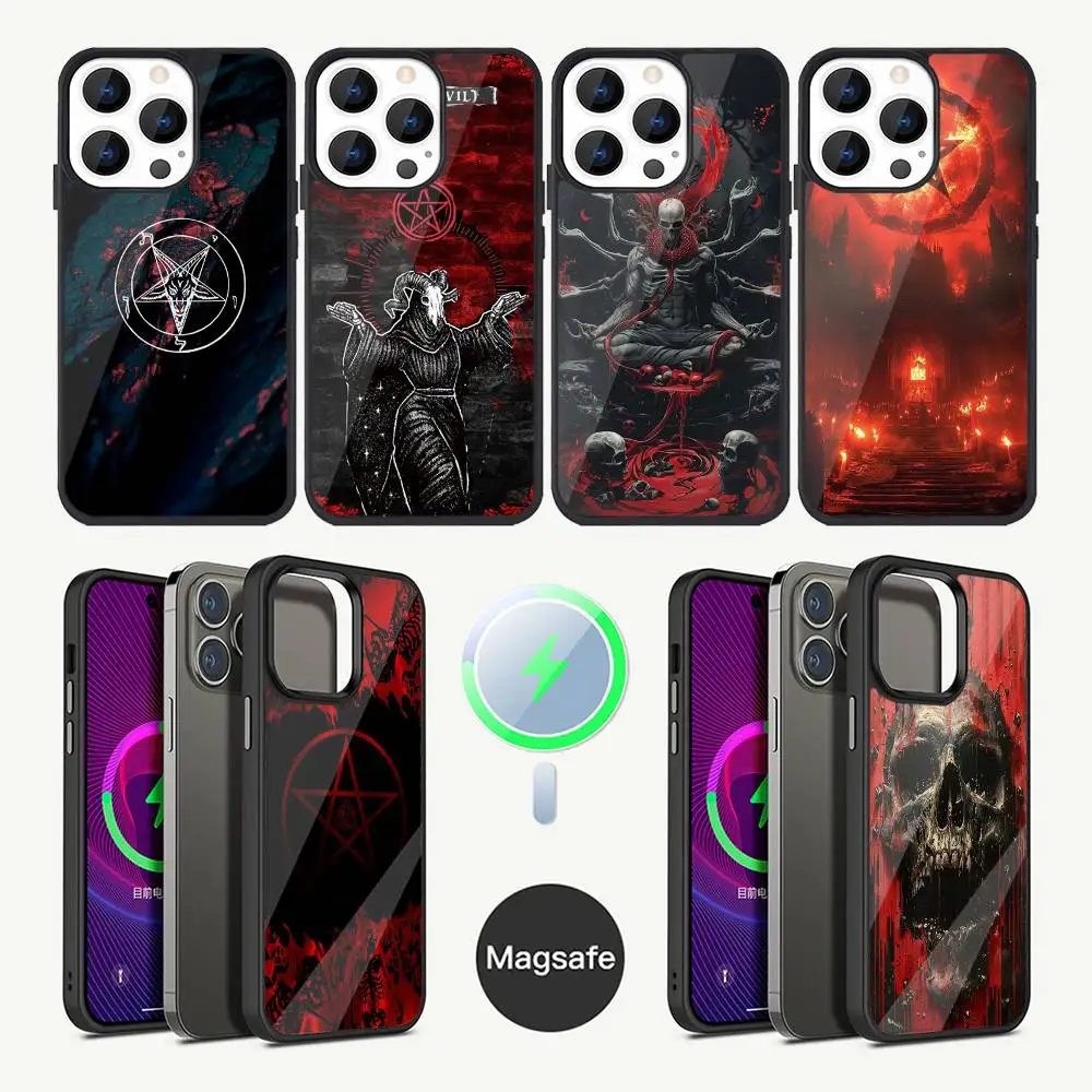 

Satanic Scary Skull Phone Case For iPhone 17,16,15,14,13,12,11,Plus,Pro,Max Mini Magsafe Magnetic Wireless Charging