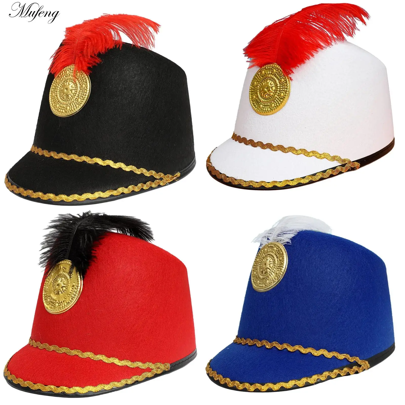 American Marching Band Hat Novelty Feather Uniform Hat Soldier Hat Stylish Hat Circus Cosplay Carnival Festival Fancy Dress Up