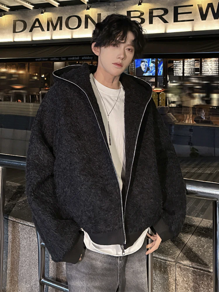 

Ретро-куртка мужская из шерсти и хлопка в американском стиле, осенне-зимнее короткое пальто, теплое, универсальное, с капюшоном, модная повседневная одежда