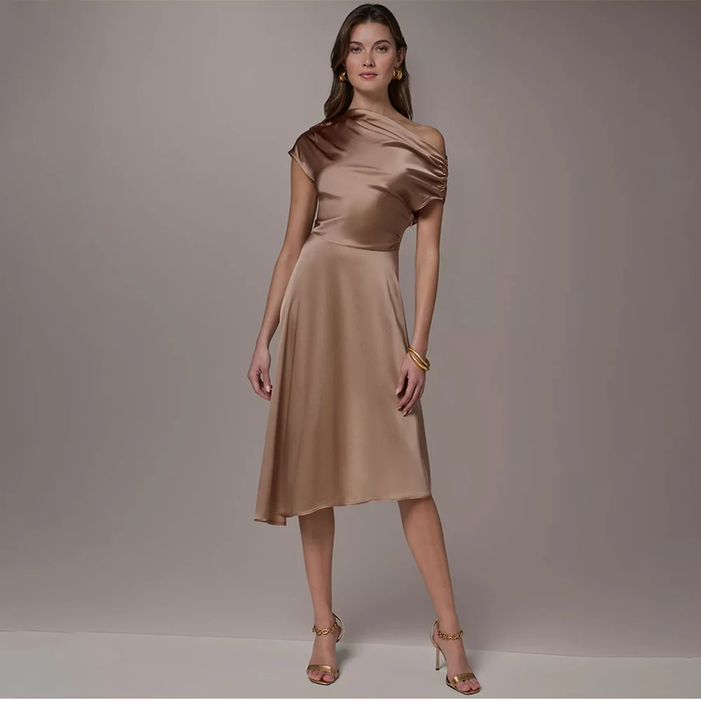 

Women's Formal Evening Gowns One Shoulder Pleated A-Line Short Sleeve Evening Dresses Elegant Formal Party Gowns for Women