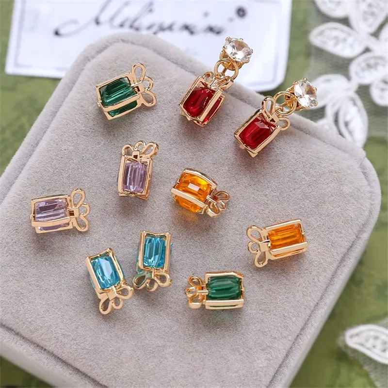 

30pcs/lot color square glass core irregular gifts shape copper floating locket charms diy jewelry earring/bracelet accessory