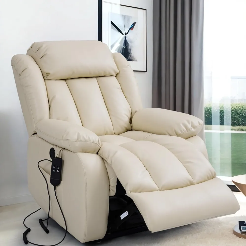 Dual Motor Breathing Leather Recliner, Infinite Position Power Lift Chair, Heating and Massage Function Elderly Recliner