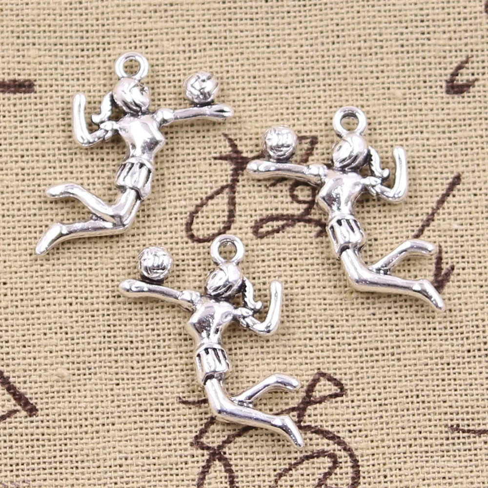 8pcs Charms volleyball player sporter 25x23mm Antique Silver Color Pendants Making DIY Handmade Tibetan Finding Jewelry