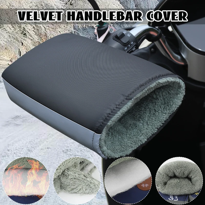 Motorcycle Scooter Handlebar Gloves Winter Cycling Plush Thicken Warmer Waterproof Windproof Grip Handle Cover Moto Accessories