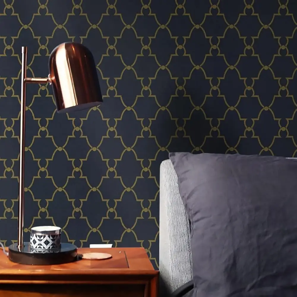 

Geometric Wallpaper Peel And Sti Wallpaper Gold And Blue Contact Paper Self-Adhesive Removable Wallpaper 17.7 ""X 197"" For