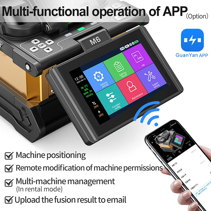 OEM M6 Fusion Splicer 6 Motors Optical Fiber Splicing with VFL & OPM Single Mode Fast Splicing Large Capacity Battery for FTTH