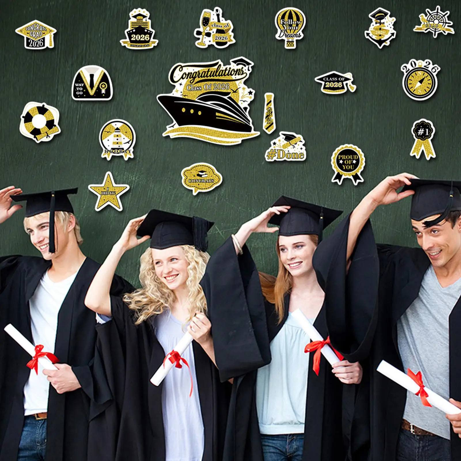 

Многоразовые магниты и вдохновляющие наклейки «Поздравляем с окончанием учебы» для выпускного круиза 2026 года, украшения для дверей на выпускной и карнавал