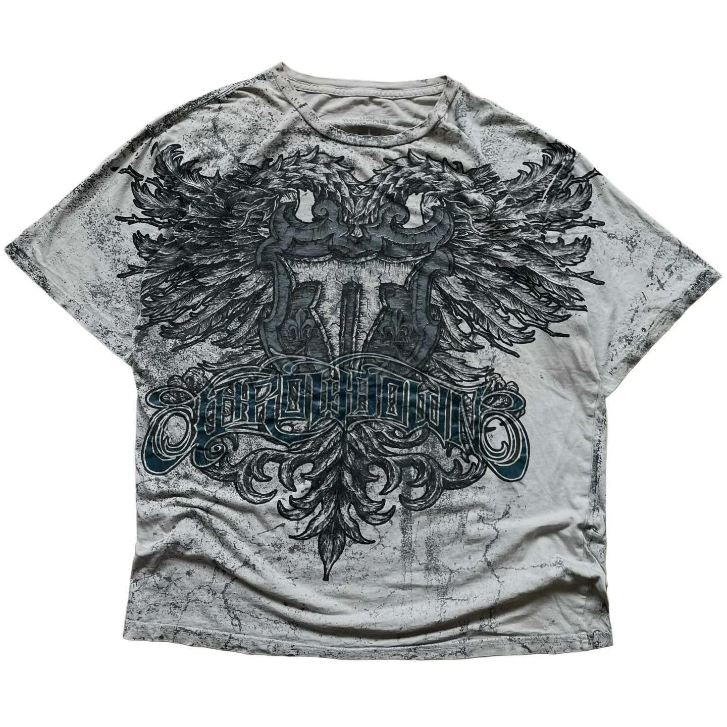 

90s Throwdown Badge Wing Printed T-Shirt Fashion American Retro Unisex Short Sleeve Dark Punk Gothic Casual Shirt