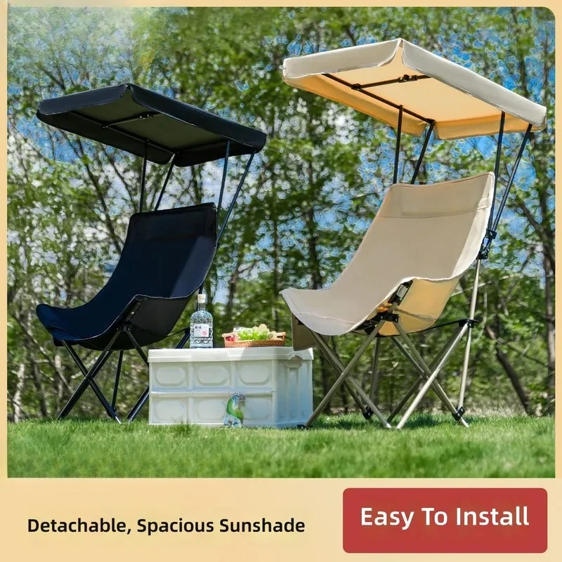 Folding Chair with Umbrella High Back Moon Chair Shade with Ceiling Portable Fishing Camping Beach Chair