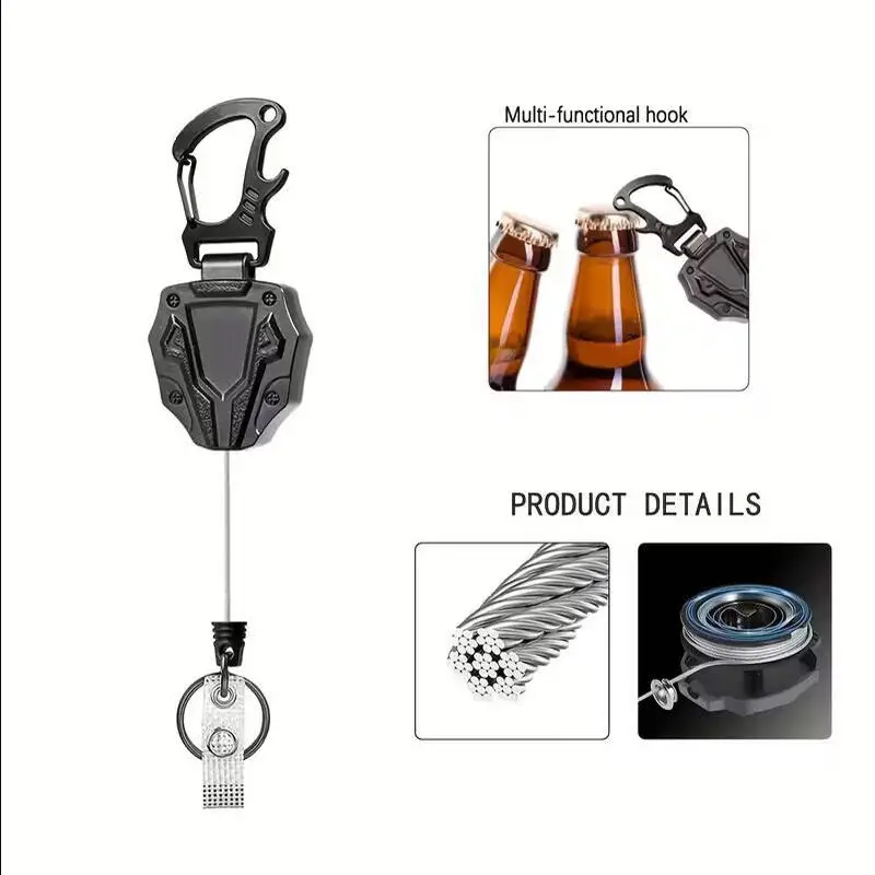 Outdoor Anti-Loss Elastic Steel Wire Rope Buckle Mountaineering Keychain Badge Clip Anti-Theft Carabiner Tools