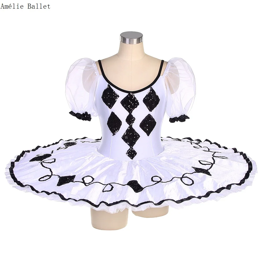 

BLL051 Puff Sleeves White Pre-professional Ballet Dance Tutu Performance Costume Women Children Stage Dance Pancake Tutus