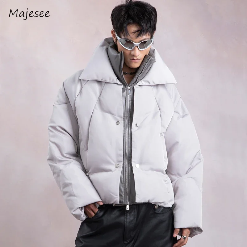 Winter Fake 2 Pcs Parkas Men Handsome Panelled Thicker Warm Coats Korean Fashion Soft Personality Versatile High Street Hombre