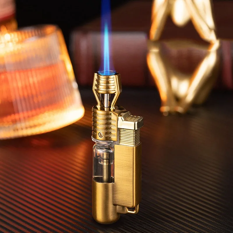 Metal Mini Butane Gas Lighter Visible Gas Window Jet Blue Flame Spray Gun Outdoor BBQ Kitchen Cigar Smoking Accessories Gadgets