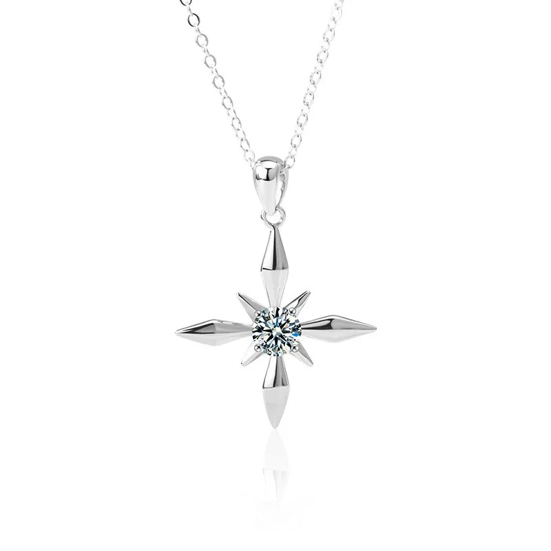 ZFSILVER Fashion Trendy Classic s925 Silver Moissanite Star Windmill Necklace Charms Women Accessories Party Jewelry Gift XMA050