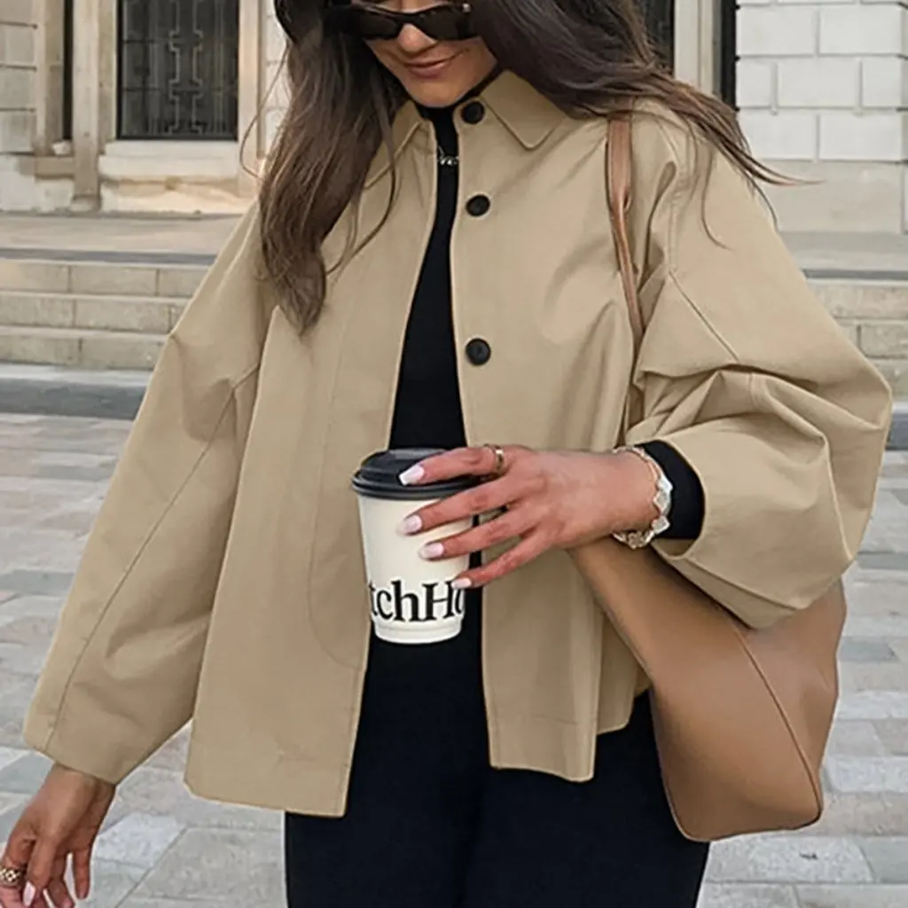 

Женский плащ цвета хаки, осень-зима, модная свободная рабочая одежда средней длины во французском стиле с лацканами для европейских и американских пригородных поездок