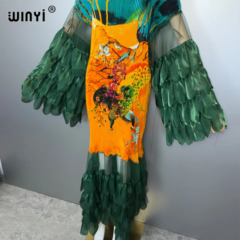WINYI Abito da spiaggia sottile elastico pieghettato copricostume caftano abaya dubai abito da festa di lusso abito da sera moda abaya donna musulmana