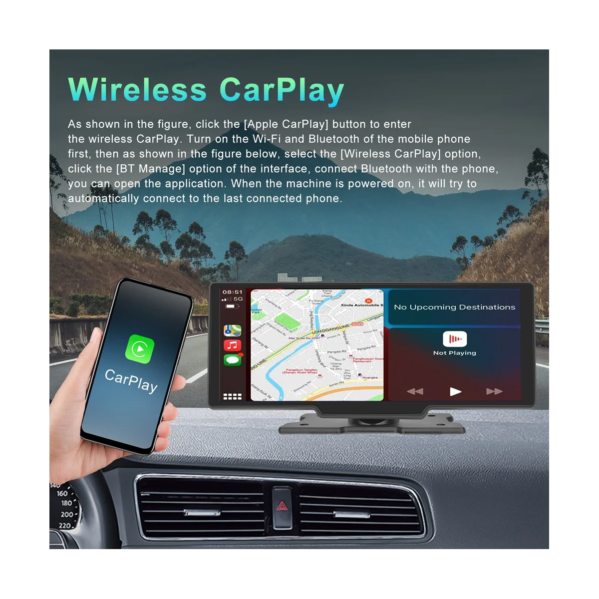 10.26Inch Wireless Carplay & Android Auto Car Stereo with Voice Control FM Transmitter Bluetooth Mirrorlink Multimedia