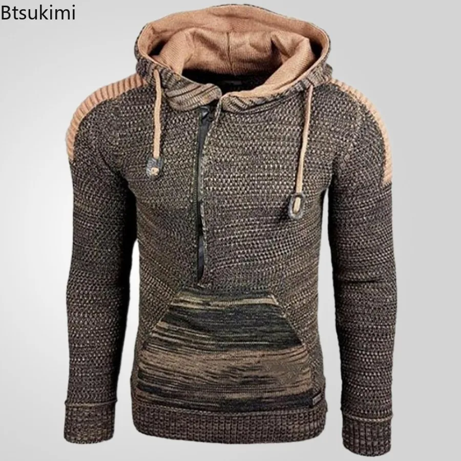 2025 Autumn Winter Men's Hooded Sweaters Warm Slim High Neck Sweater Long-sleeved Shirt Male Knitwear Mens Clothes Tops S-4XL - Image 5