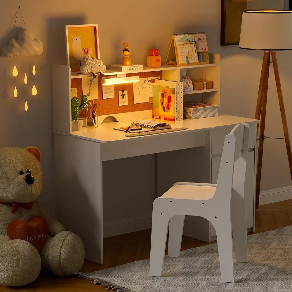 

Kids Study Desk and Chair Set,ChildrenTable with 3-Color Lights(Not Rechargeable),Tiltable Desktop