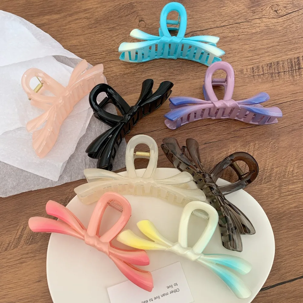 Creative Jelly Color Bow Hair Claw Plastic Grab Clip Bowknot Hair Clip Korean Style Headwear Large Shark Clip Daily