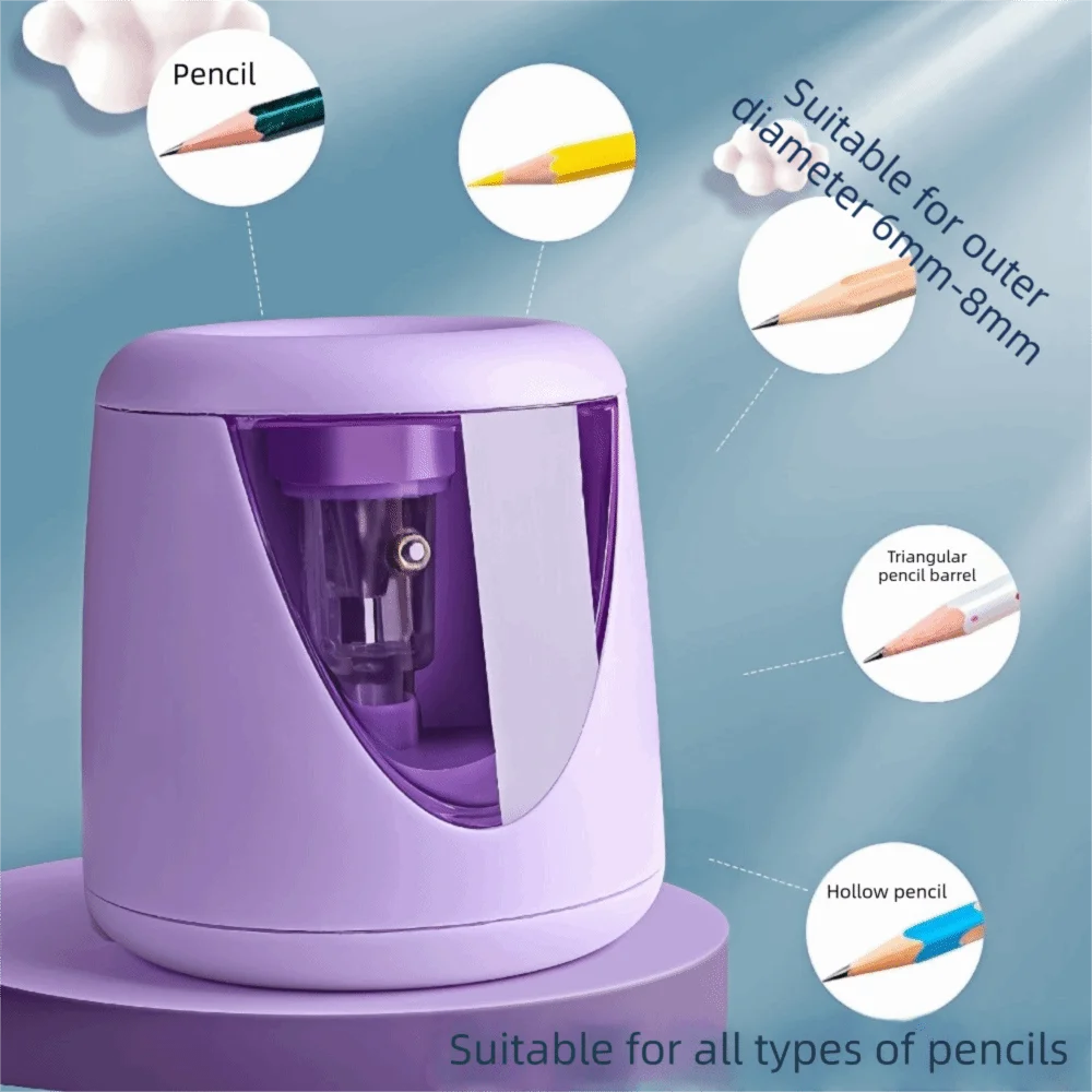 Automatic Switch Electric Pencil Sharpener Decorative Sticker Electric Powered Automatic Pencil Sharpener Cartoon Design