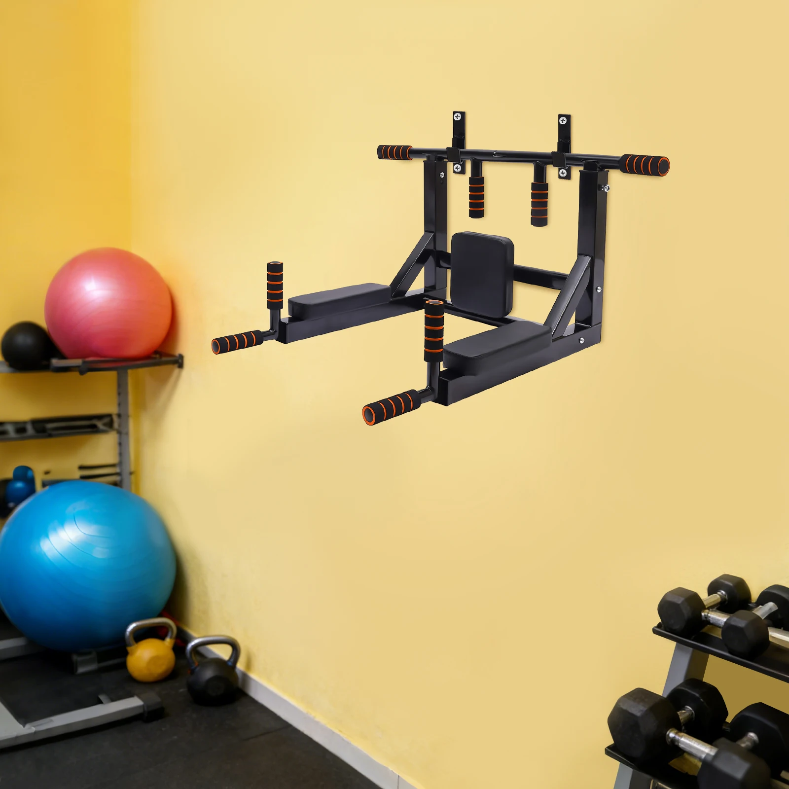 Barra de dominadas montada en la pared, barra de dominadas desmontable para montaje en pared, estación de flexiones multifuncional, equipo de entrenamiento para gimnasio en casa. 3