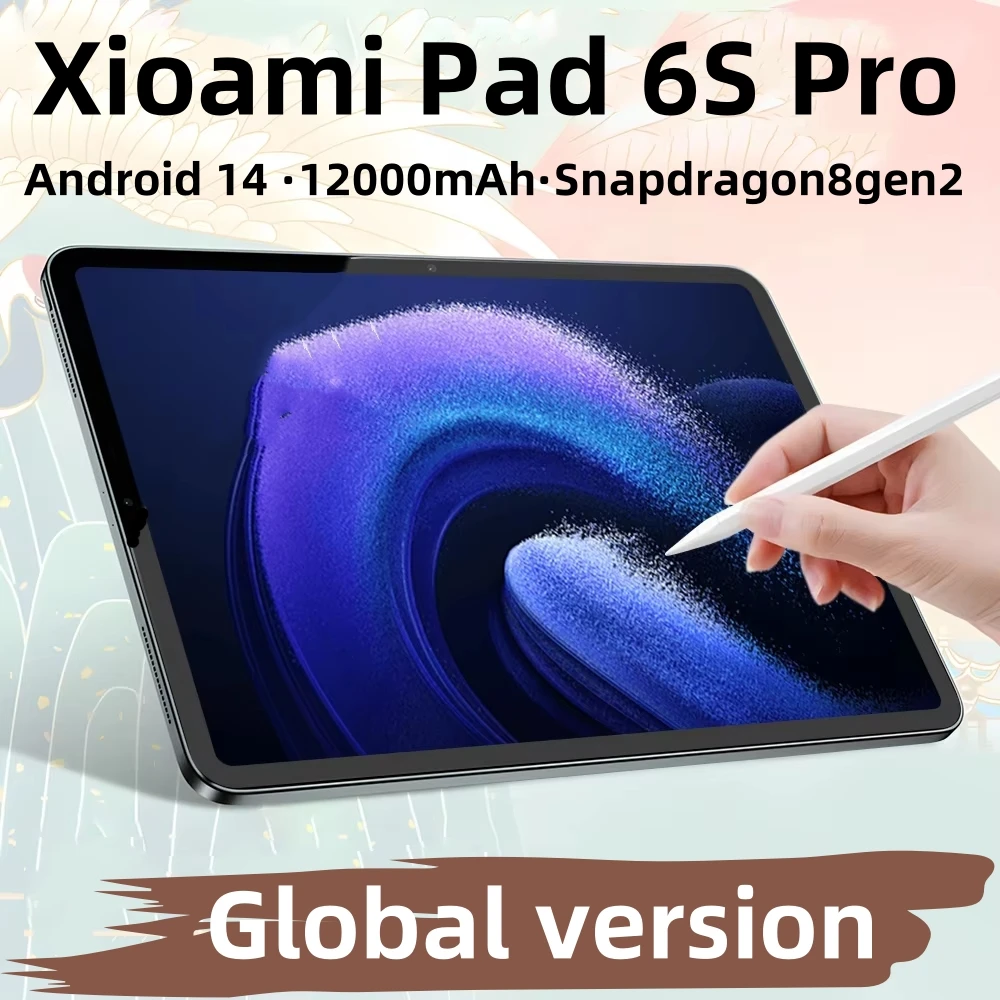 tablet versao global pad 6s pro android 14 16gb mais 1t 12000mah 5g dual sim bluetooth wifi gps 11 hd 4k original 2024 01