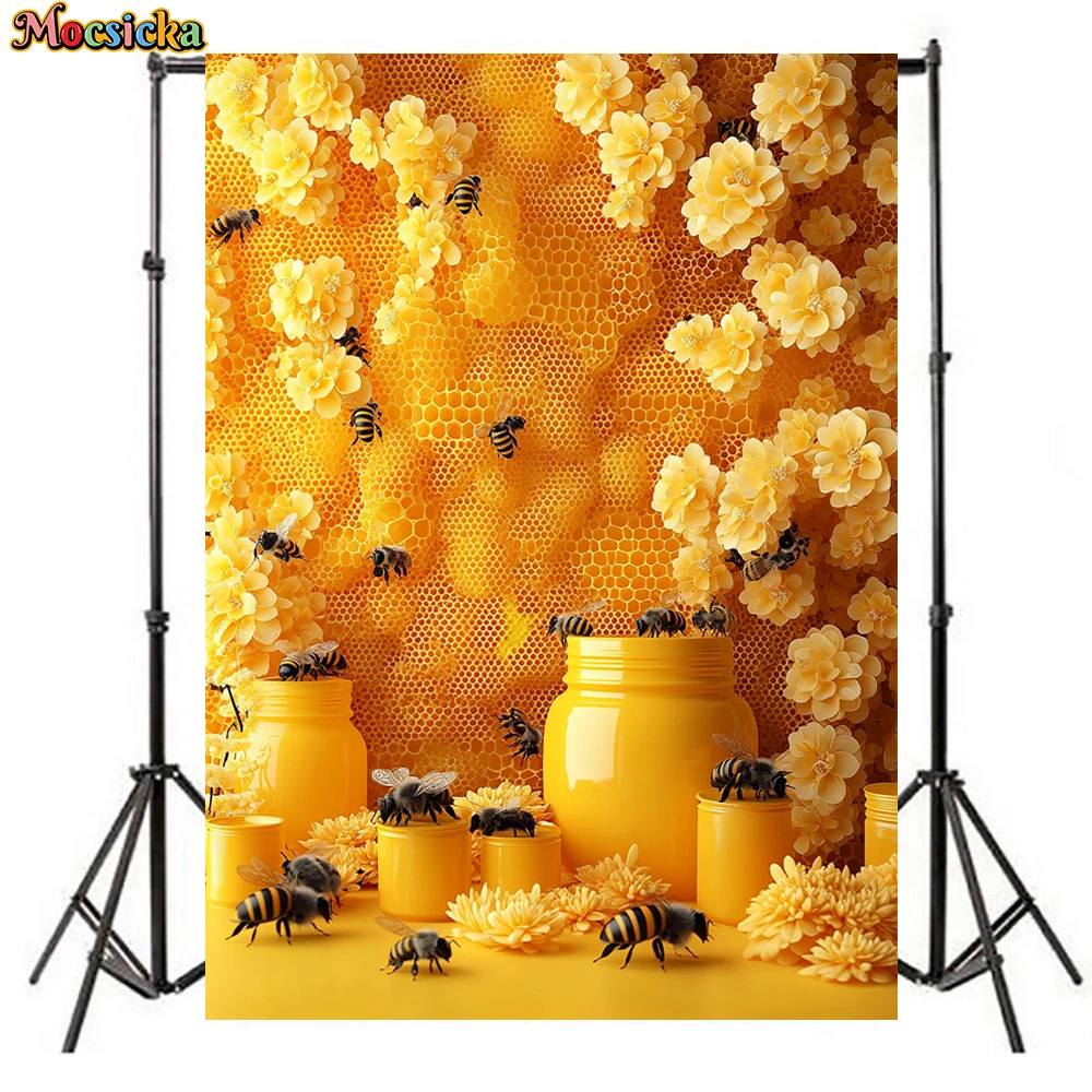 Mocsicka Yellow Honey Photography Background Adult Baby Shower Portrait Birthday Party Backdrop Bee Hive Decors Studio Wallpaper