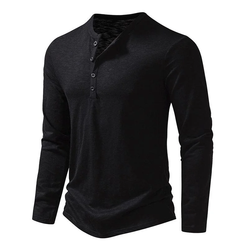 Henley Men\'s Cotton Linen Shirt Breathable Casual T-Shirts High-End Long Sleeve Male Clothing