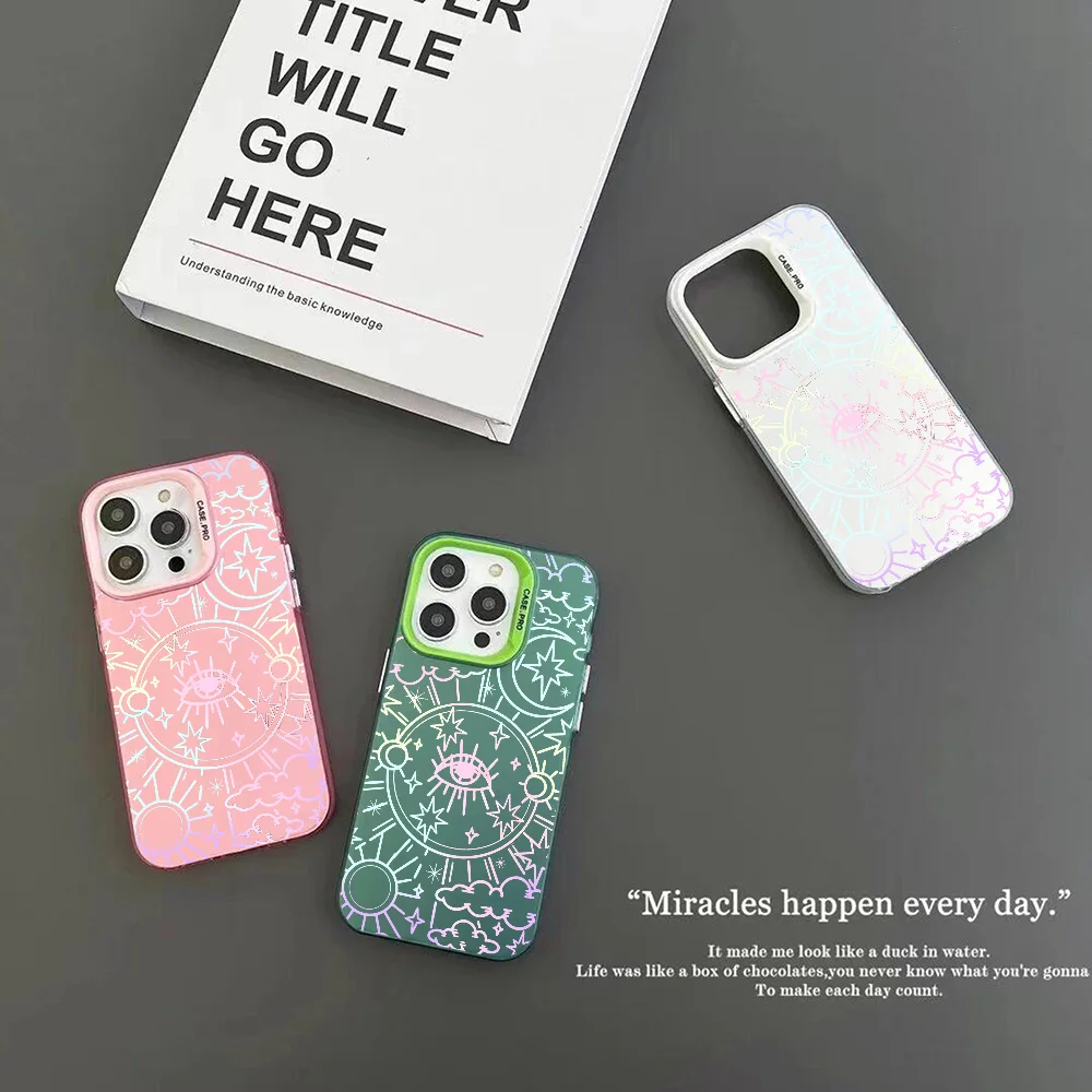 Hot Evil Eye Phone Case IMD Color Silver Shell For IPhone 16 15 14 13 12 Pro Max Plus