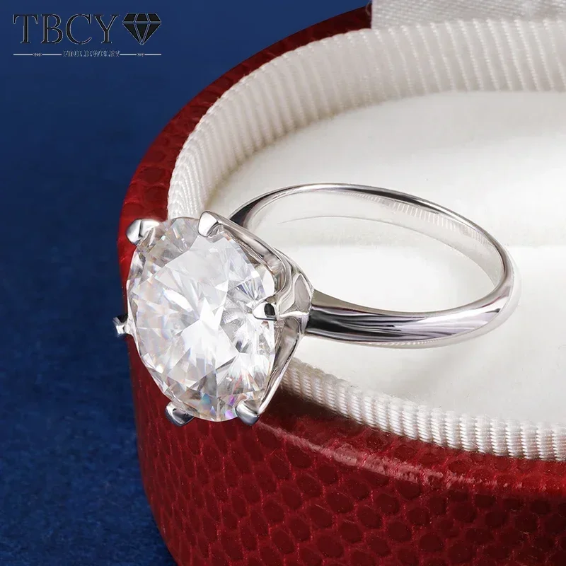 5CT D اللون VVS1 مويسانيتي الدائري للنساء S925 الفضة الروديوم مطلي الماس الزفاف الفرقة الكلاسيكية خاتم سوليتير