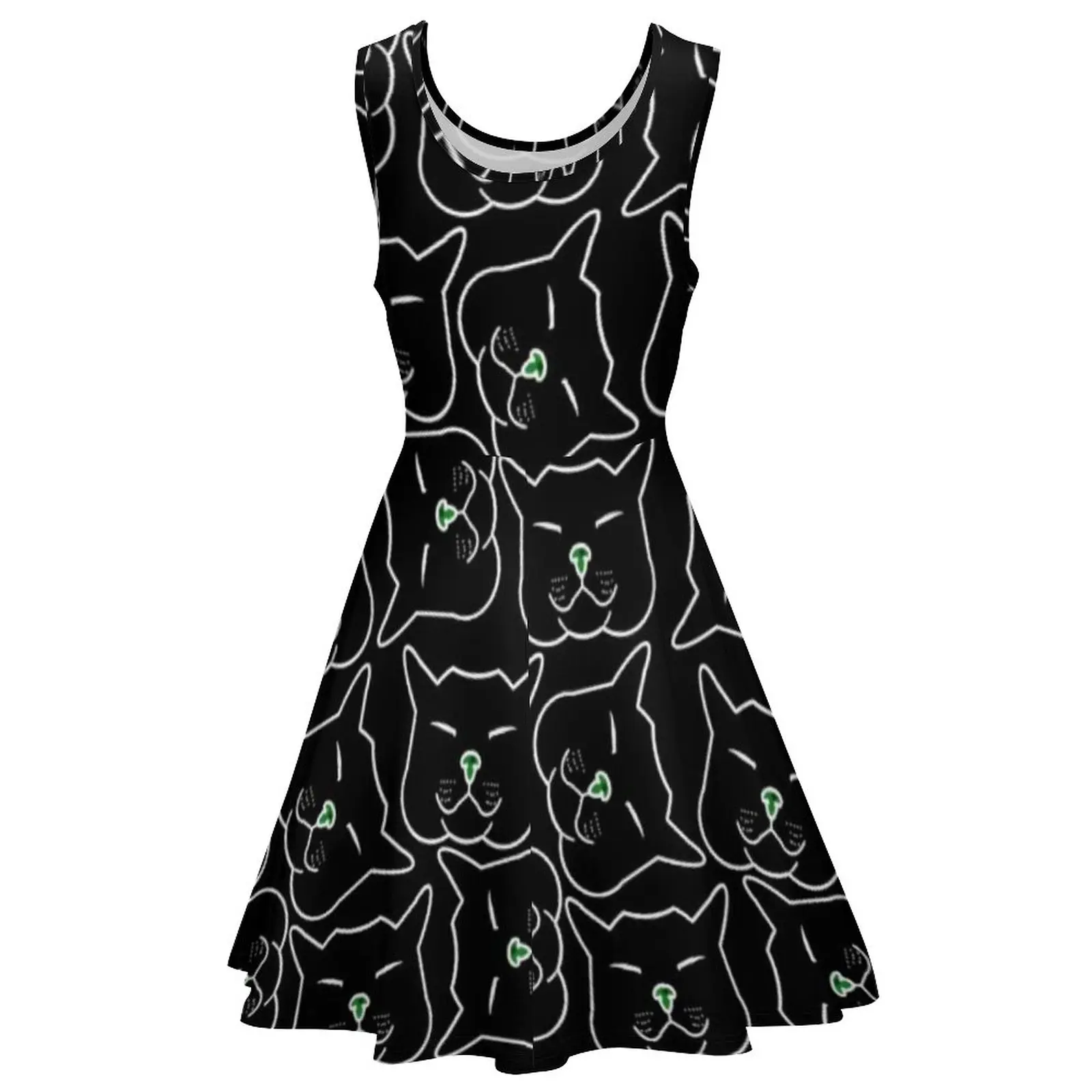 Vestido con caras de gato negro para mujer, Vestidos Vintage abstractos de animales, de cintura alta, informales, con estampado de verano, gran oferta, regalo