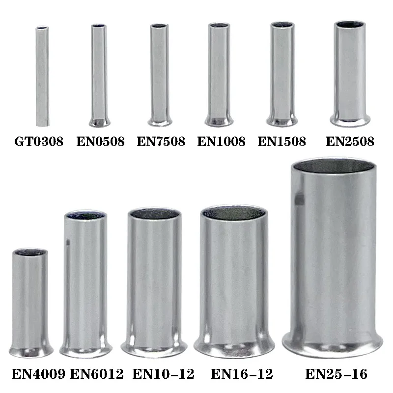 500-2000PCS Cord End Terminals Pure Copper Tubular Crimp Terminal EN0308 7508 1508 2508 4009 6012 Non Insulated Wire Connectors
