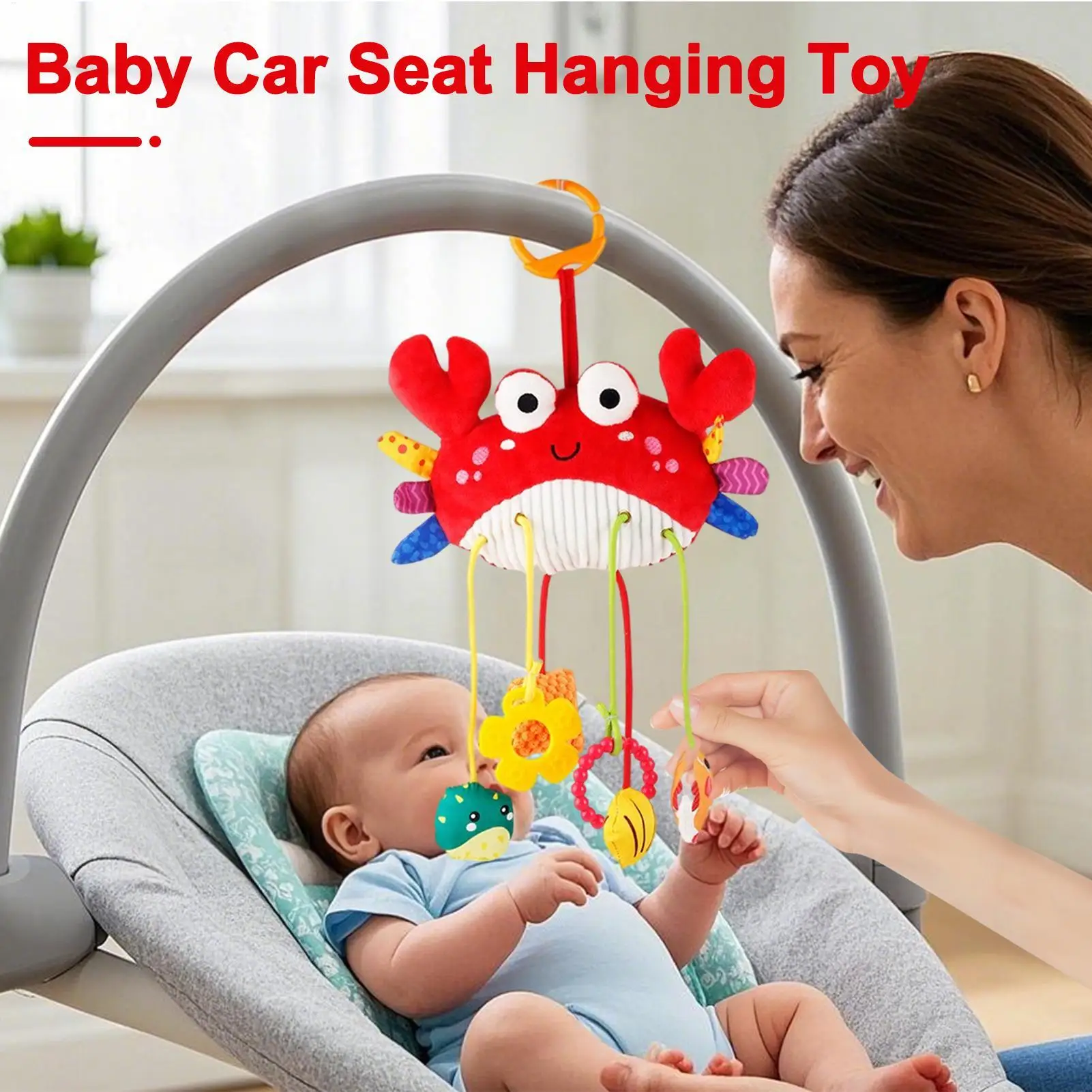 Car Seat Toys Toddler Plush Squeaky Rattle Clip on Crib Mobile Toy for Baby Shower Girl Boys Toddler Aged 0-12 Months Shower