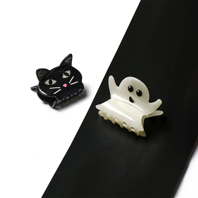 

1/2pcs Cute Cat Ears Ghost Shape Acetate Luminous Hair Claws Normal During the Day Glow At Night Party Daily Wear