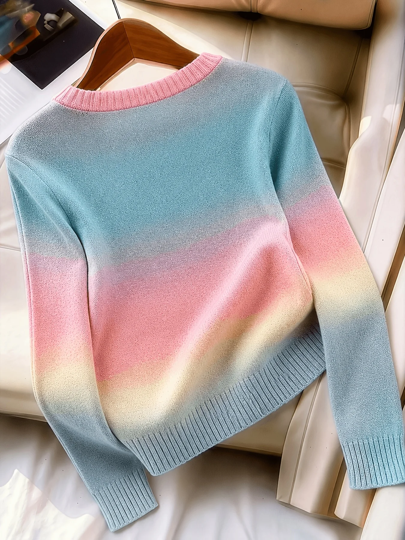Irregular Gradient Crew Neck Knit Cardigan, Autumn Winter Loose Casual Soft Elegant Pretty Women's Sweater, 2026 New Fashion Tem