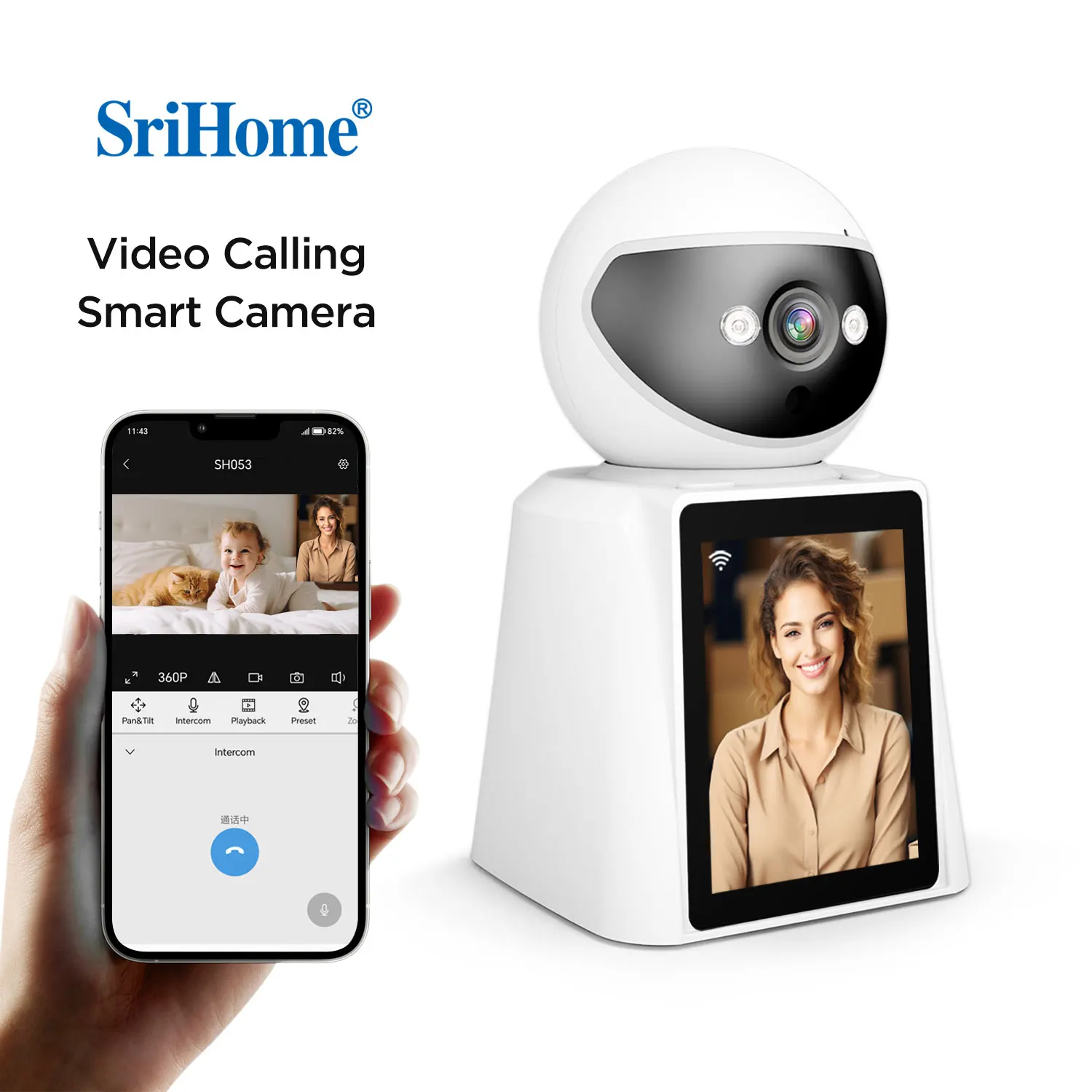 Srihome SH053 2MP 1080P Video Phone Call Wireless PTZ IP Dome Camera AI Humanoid Auto Tracking Home Security CCTV Baby Monitor