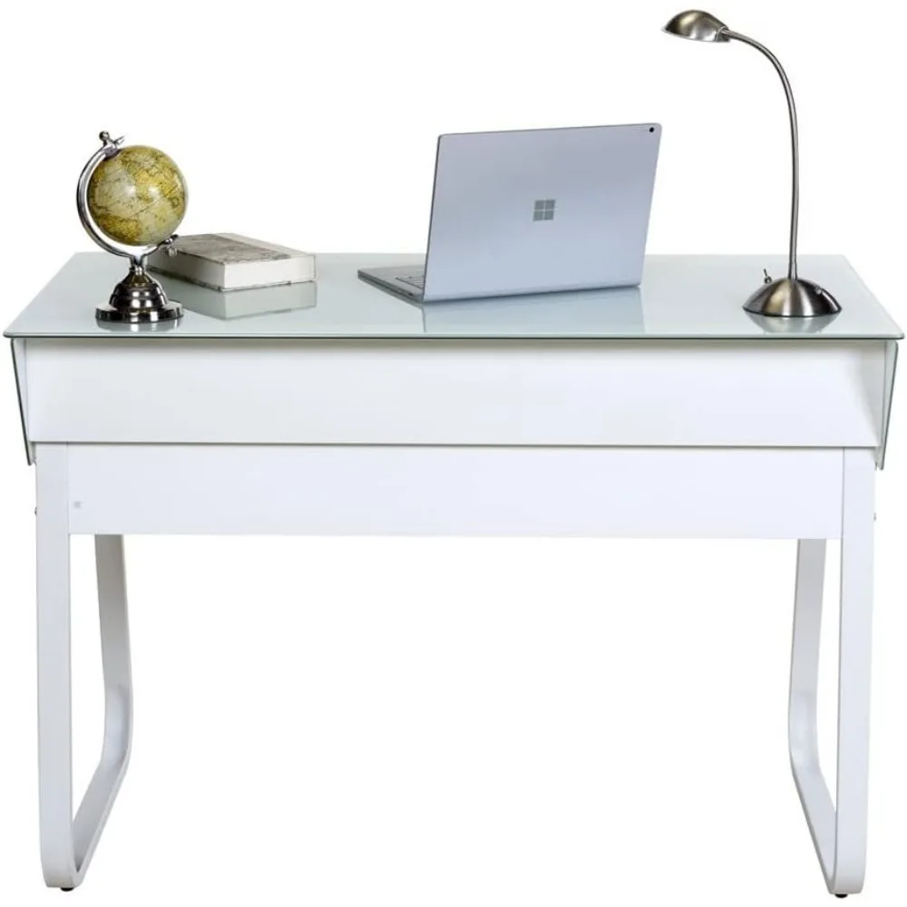 Bureau d'ordinateur ultramoderne en verre, blanc moyen, avec égouts de proximité