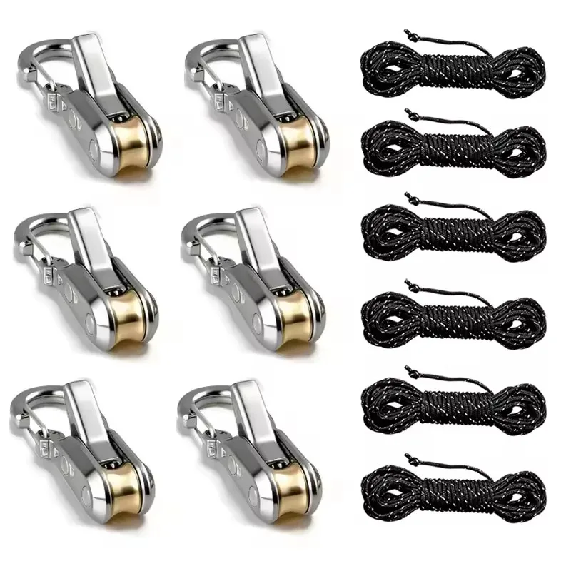 2/4/6 Pack Rope Tightening Tool & Tensioner with 4M 4mm Diameter Reflective Rope, 6pcs Tent Rope Adjuster Rustproof