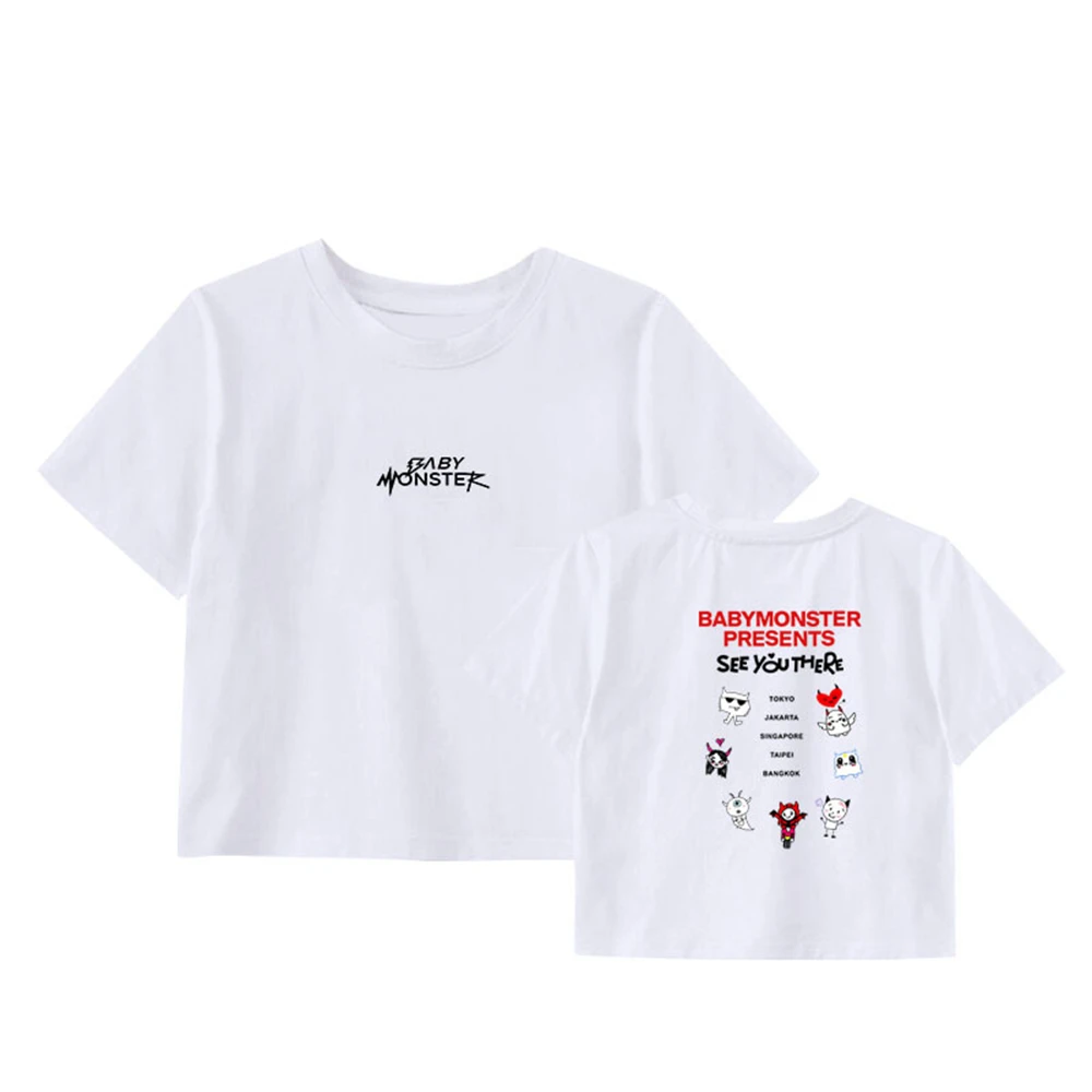 KPOP BABYMONSTER Concert SEE YOU THERE Fashion Printed Loose Cotton Short Sleeves Summer T Shirt RAMI RUKA RORA ASA Fans Gift