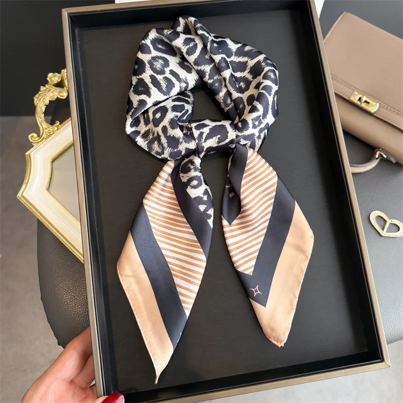 

Новинка 2026, леопардовый дизайн, шаль, квадратный шарф для женщин, мягкие атласные накидки, шейный платок, женские ленты для волос, повязка на голову, бандана