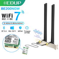EDUP BE200 WiFi 7 Bluetooth 5.4 Adapter 8774Mbps Dual-Band Wireless Network Card WPA4 MU-MIMO Support M.2 NGFF for Windows 10/11