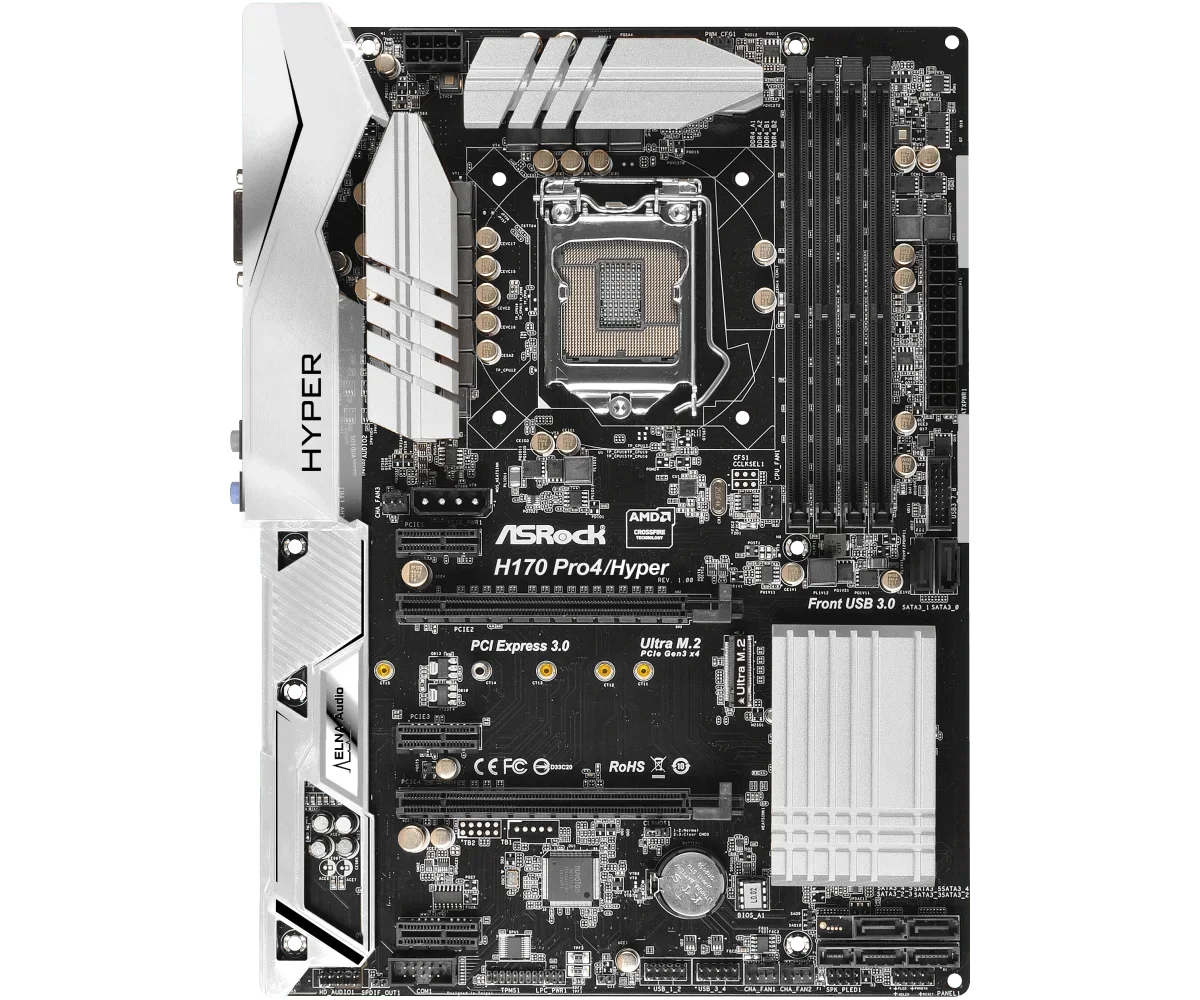 ASRock H170 Pro4/Hyper Motherboar LGA 1151 DDR4 2133 64GB support i7-6700 i5-6500 i3-7300 G4600 i7-7700 i5-6600 cpu M.2 ATX - view 2