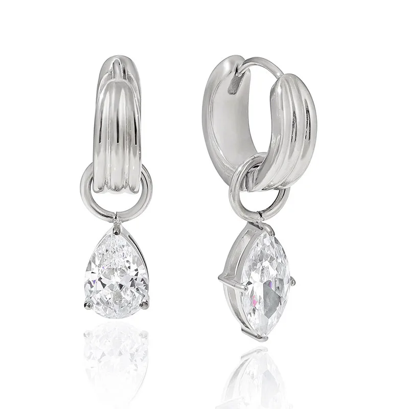 

Minimalist Jewelry Stainless Steel Earrings Teardrop Shaped Zircon Pendant Earrings For Women Fashion Jewelry