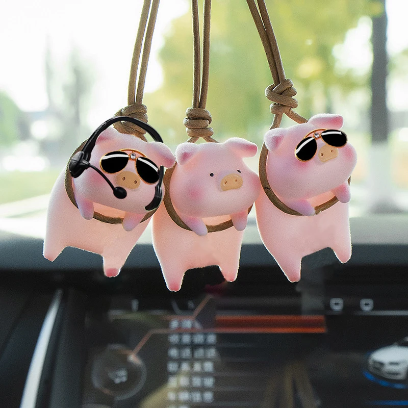 Cute Pig Auto Interior Pendant Car Rearview Mirror Swing Ornaments Decoraction Accessories Accessories Supplies  Birthday Gift