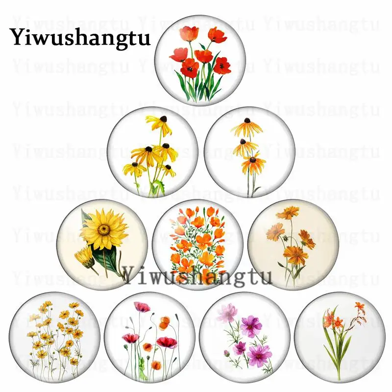 Flowers groups painting beautiful sunflower 12mm/20mm/25mm/30mm Round photo glass cabochon demo flat back Making findings