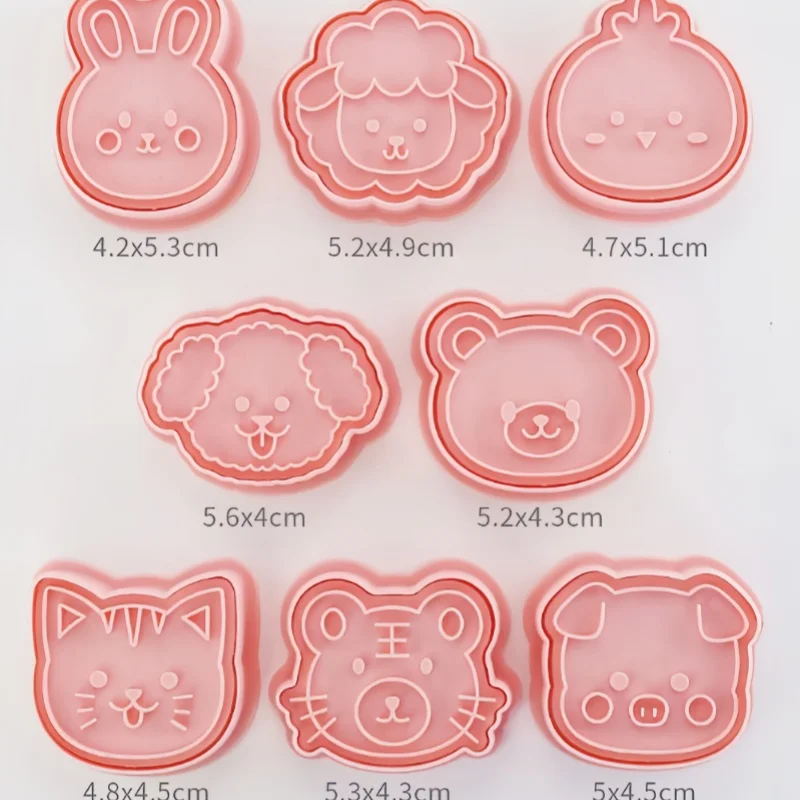 8Pcs/Set Animal Portrait Cookie Stamp Mold Bear Pig Chicken Dog Rabbit Sheep Tiger Cat Shape Biscuit Mold Baking Tools