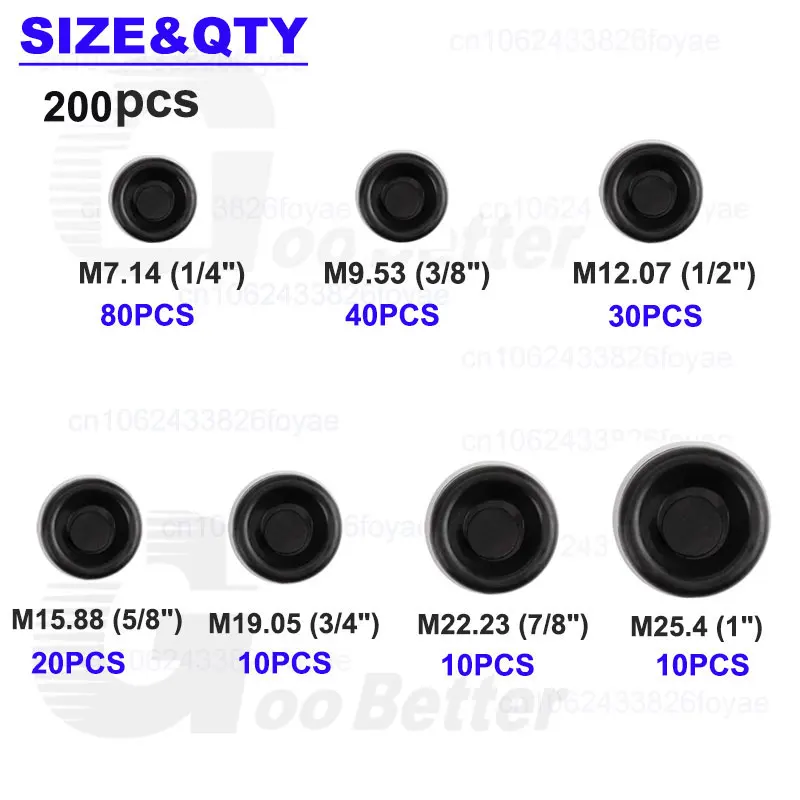 200pcs Radírgumi grommet állítsa egységes sided Tüzvédő zárt holes plugs Készles készlet számára Vezeték passt Elektromos Sportszer Ólomöntés